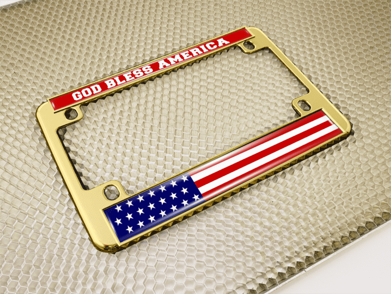 God Bless America USA Flag - Motorcycle Metal License Plate Frame